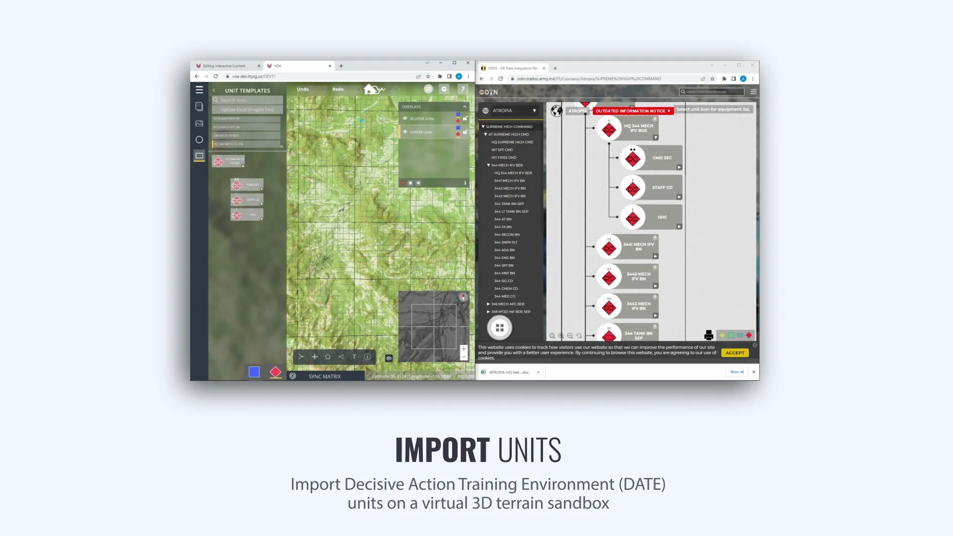Importing Decisive Action Training Environment (DATE) unit hierarchies into the 3D terrain sandbox